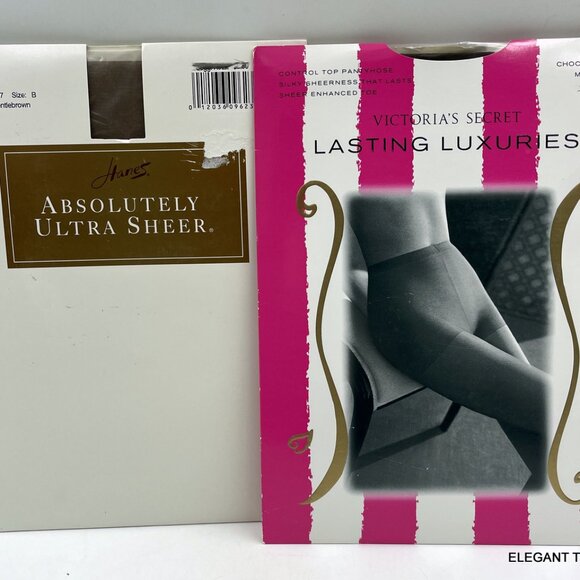 2 VGT Pantyhose Control Top Size B Hanes Sheer and Victoria's Secret dark Brown - Picture 1 of 7